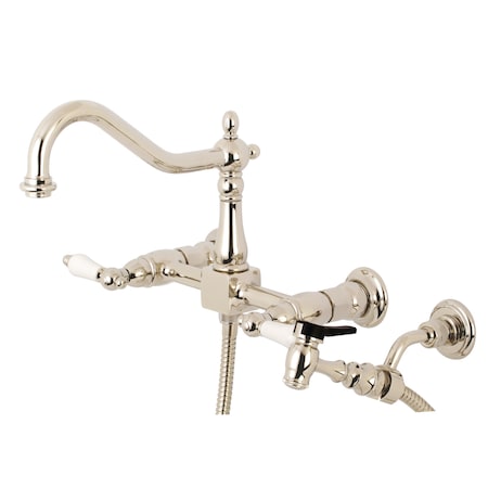 Heritage KS1246PLBS 2-Handle 8" Wall Mount Kitchen Faucet with Brass Sprayer KS1246PLBS